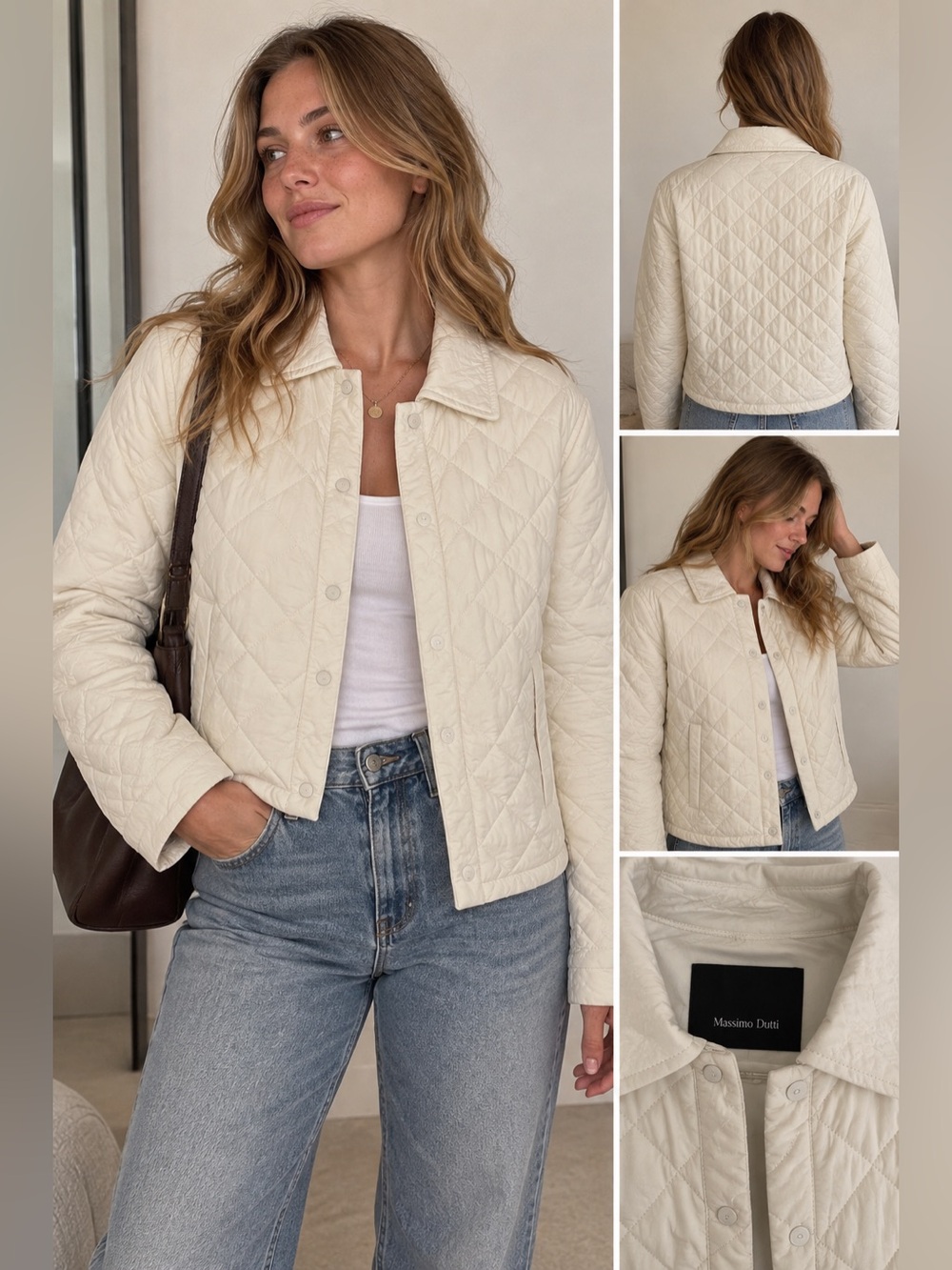 Massimo Dutti Cream Quilted Utility Jacket